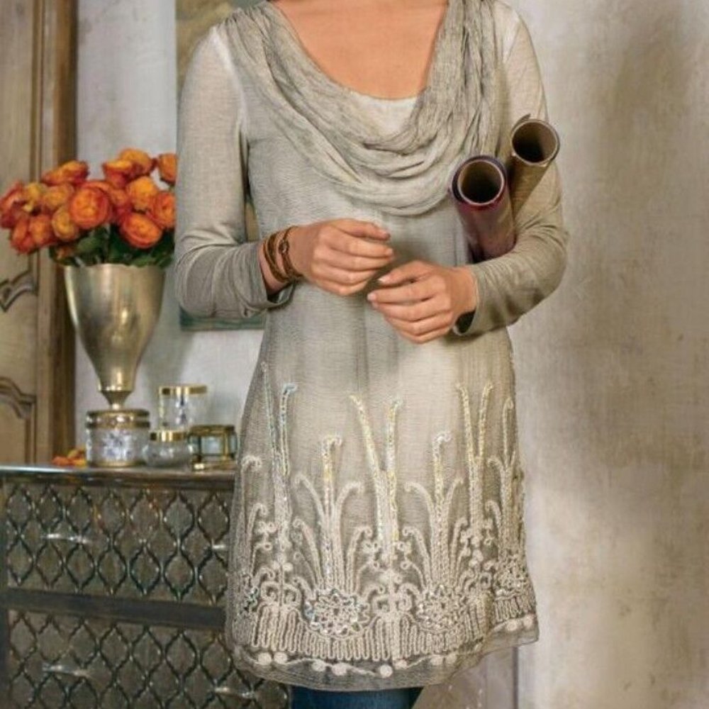 Soft Surroundings Silk Beaux Tunic And Cami Grey Color Size Xsmall